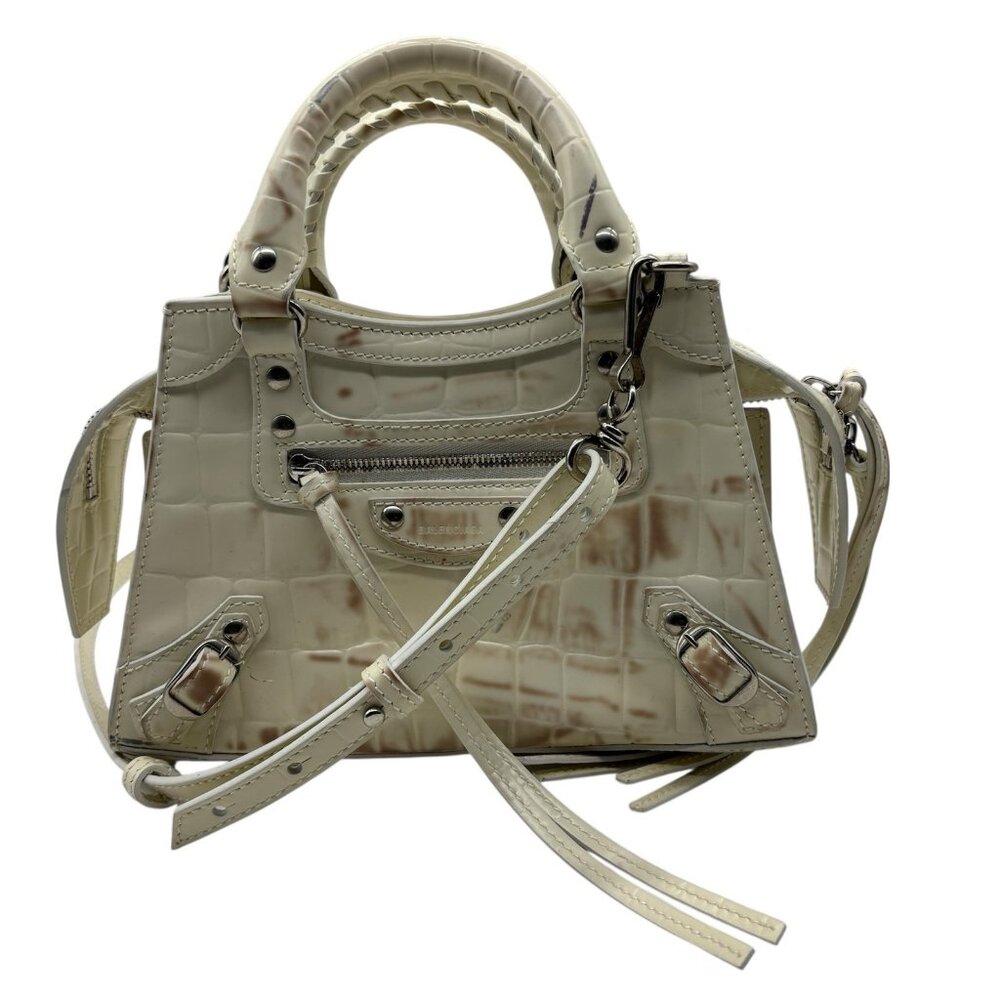 Balenciaga Neo Classic City Bag Nano White Crocodile-Embossed Leather